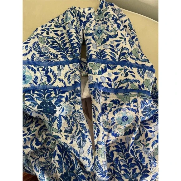 Tory Burch Ramona Fit & Flare Dress Floral Blue Silk Blend celeb Runway 12 $450 - Picture 15 of 16